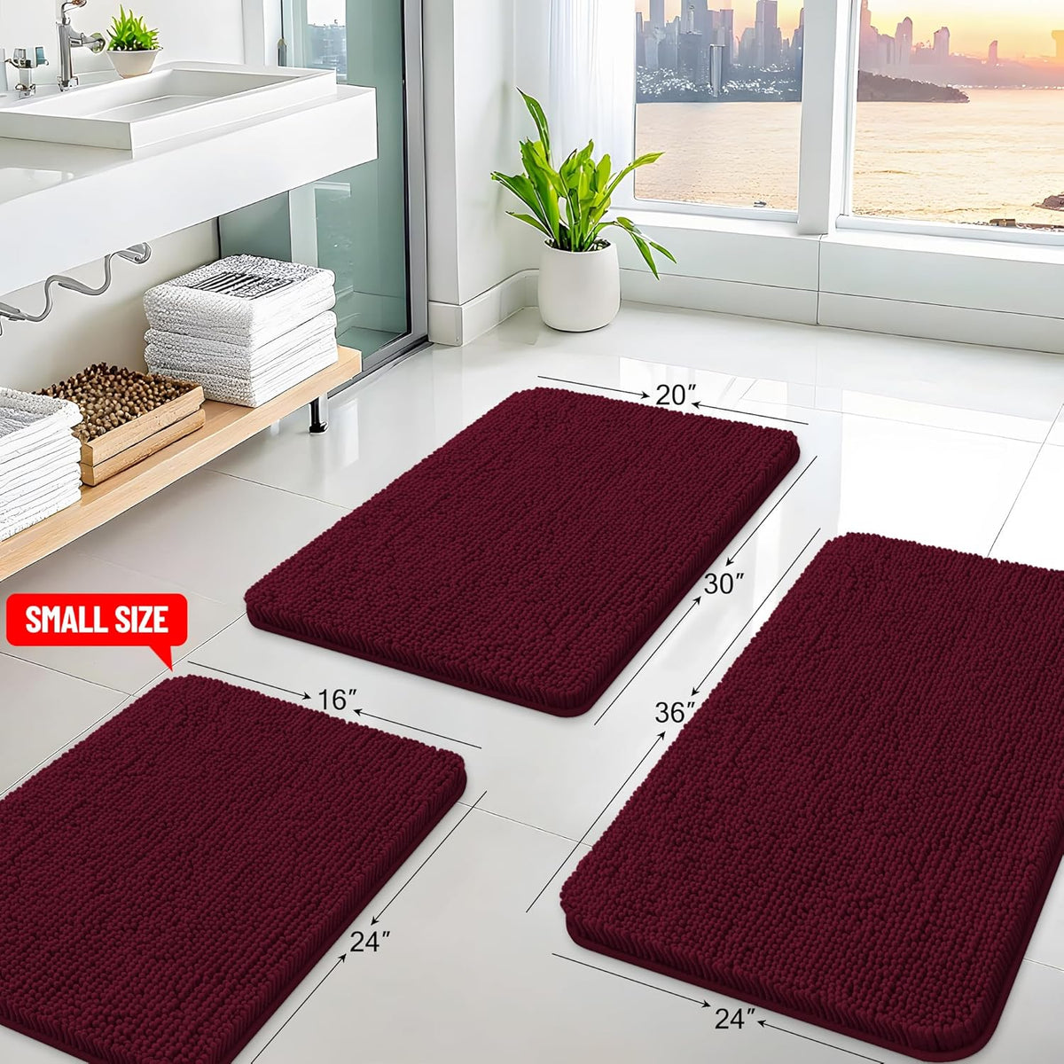 Arotive Bathroom Rugs 30x20, Extra Soft Absorbent Shaggy Chenille Bath Rugs, Machine Washable Rubber Backing Non-Slip Bath Mats for Bathroom Floor Tub and Shower, Home Decor Accessories, Burgundy