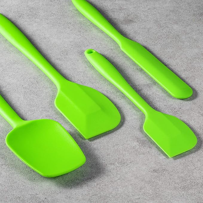 4 Piece Silicone Spatula Set, Flexible Heat Resistant Non-scratch Baking Cooking Rubber Spatulas with Stainless Steel Core, Green