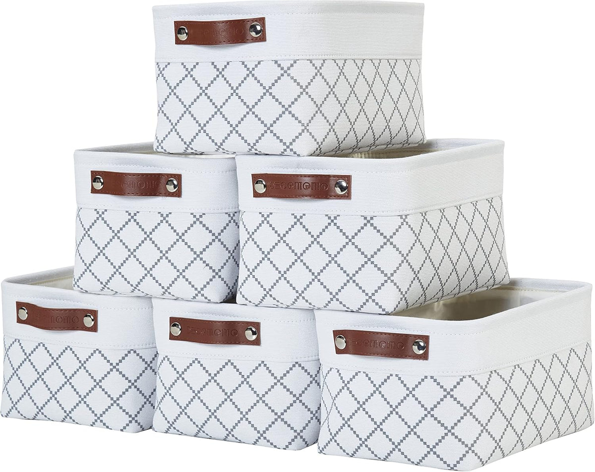 DECOMOMO Small Storage Basket, Closet Storage Bins, Baskets for Organizing Shelves (White Check, Small - 6 Pack)