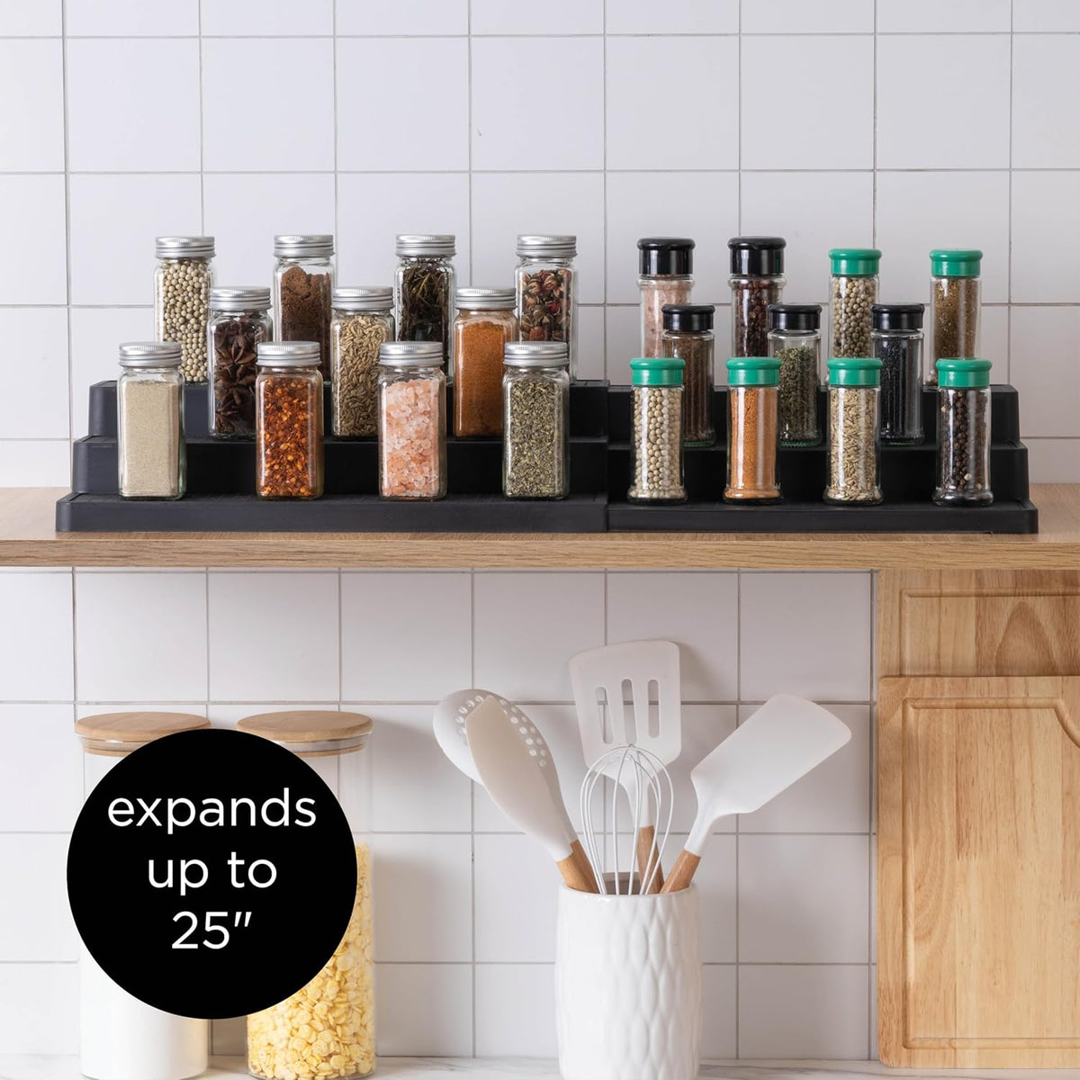 SIMPLEMADE 3-Tier Spice Rack Organizer - Versatile Storage Shelf for Kitchen, Bathroom, Bedroom & Office, Set of 2, Expandable Black