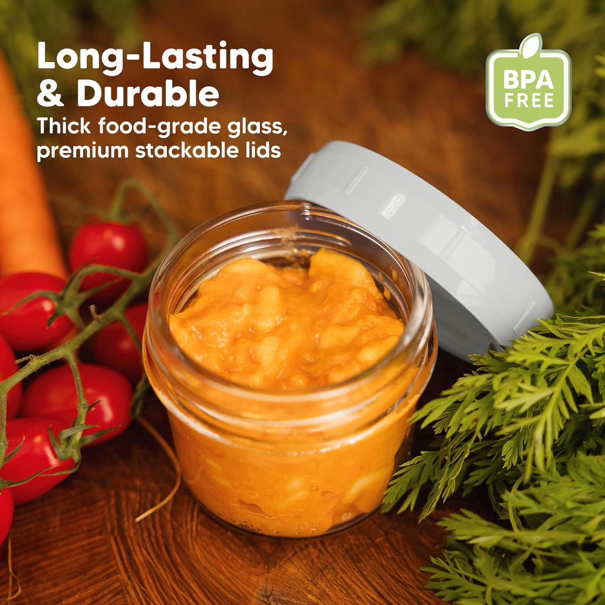 KeaBabies 12pk 4oz Glass Baby Food Containers with Lids - Leak-Proof, Microwavable Small Glass Jars, Baby Purees & Toddler Snack Storage Containers, BPA-Free, Dishwasher & Freezer Safe (Slate)
