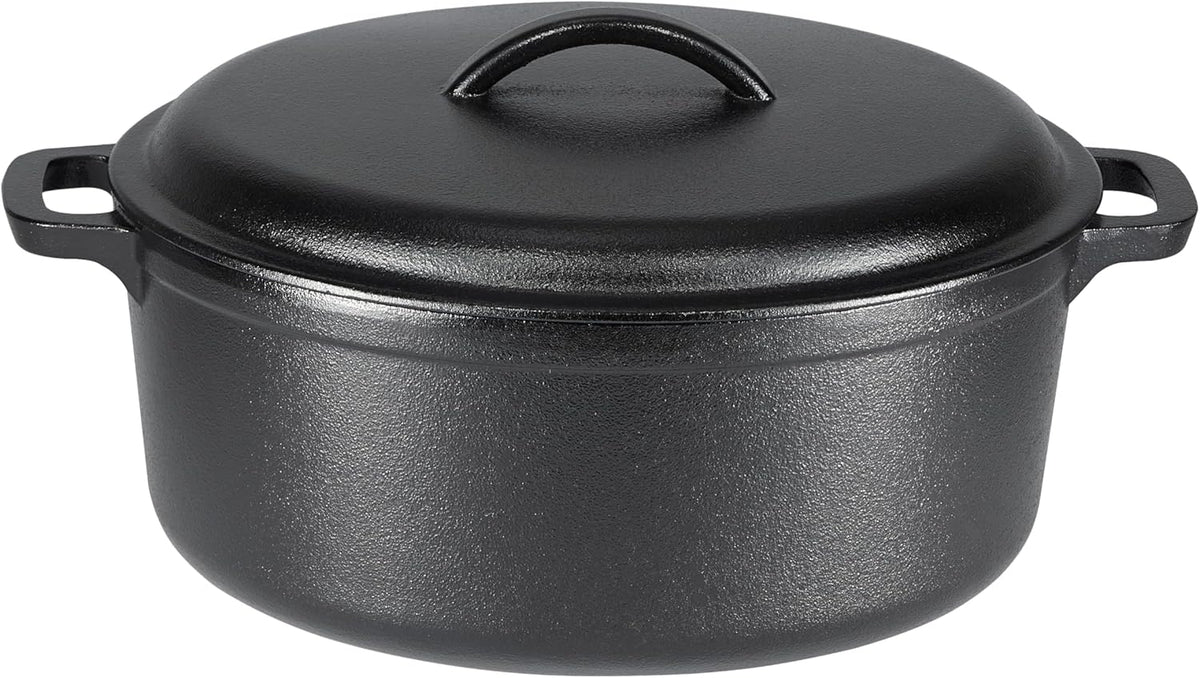 Amazon Basics Round Pre-Seasoned Cast Iron Dutch Oven Pot with Lid and Dual Handles, Heavy-Duty & Large, 7-Quart, Black
