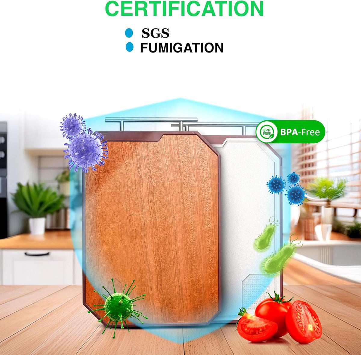 Large 2-Sided Cutting Board for Kitchen Meal Prep & Serving – Organic Wooden & Wheat Straw Chopping Board with Juice Groove, Handle | Dishwasher Safe Steak & Cheese Board | Ideal Gift for Couples