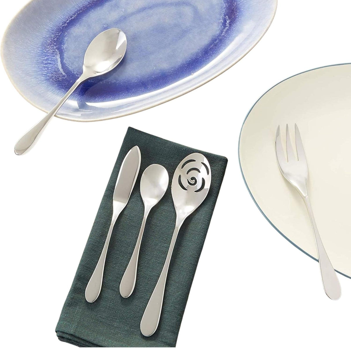Knork Durable and Stylish Everyday Use, Service for 8 Stainless Steel Flatware Set, 45 piece, Silver Gloss