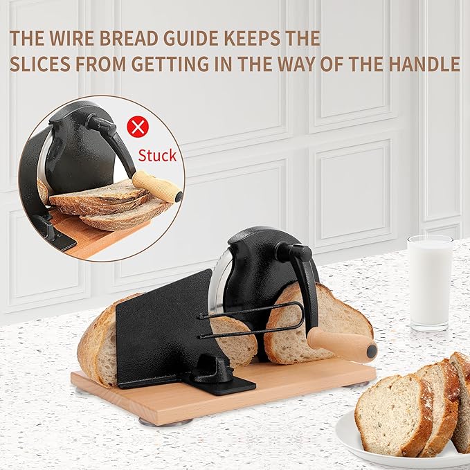 CAWIU Manual Bread Slicer with Hand Crank- Adjustable Thickness Bread Cutter for Even Slices, Perfect for Homemade Sourdough, Sandwich, and More, Black