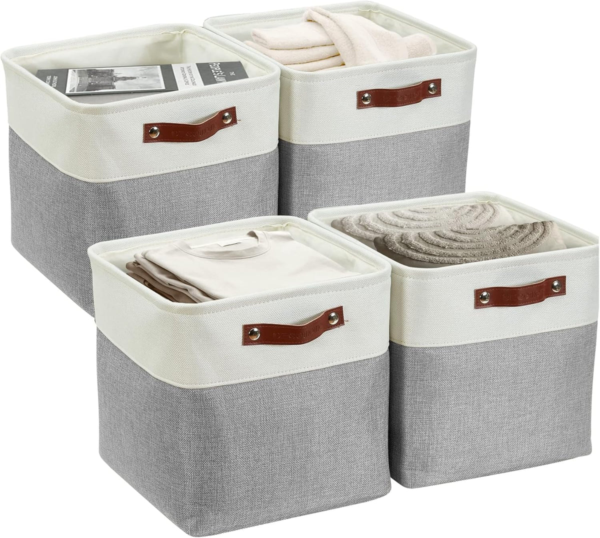 DECOMOMO Storage Cubes, 11x11 Cube Storage Bins, Baskets for Shelves (Grey & White, Cube 11" - 4 Pack)