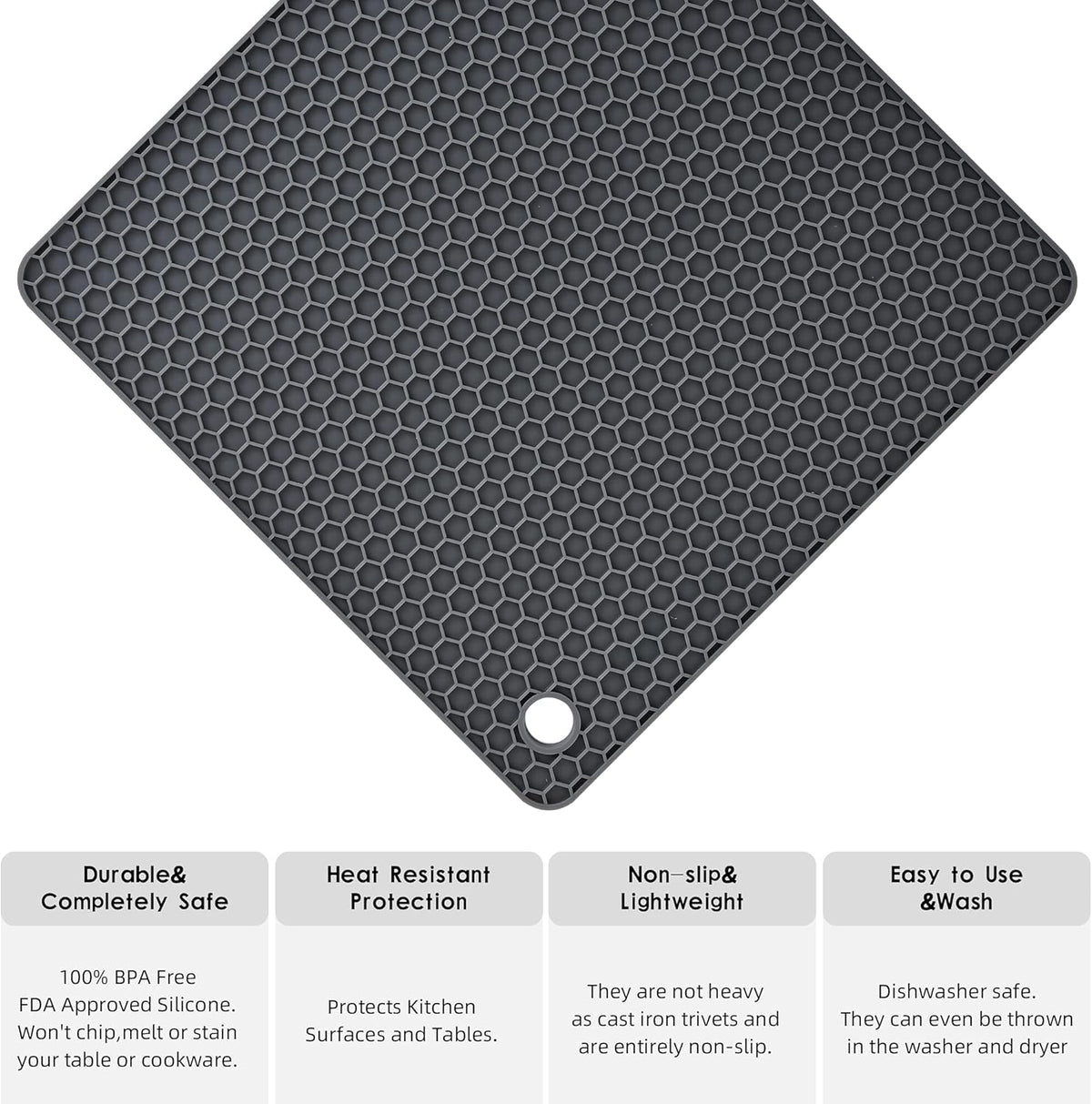 Silicone Trivets for Hot Pots and Pans, Multi-Use Heat Resistant Mats for Countertop Set of 4 Black