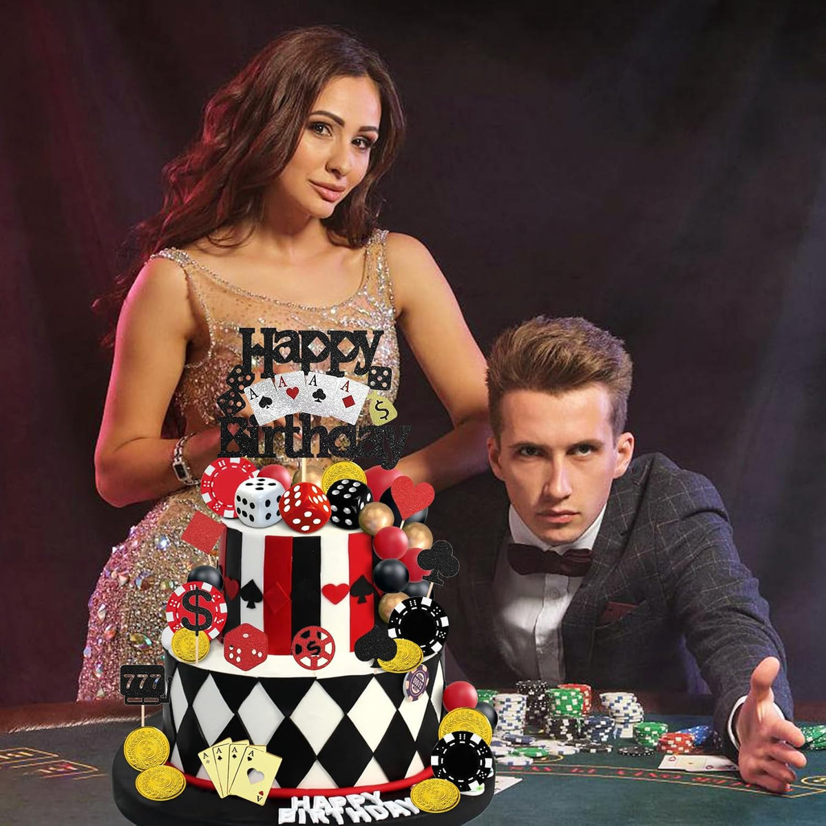 Knana 35Pcs Casino Cake Toppers Dice Poker Cake Topper Casino Theme Party Decorations