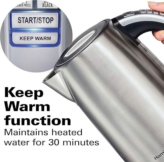 Hamilton Beach 1.7 Liter Temperature Control Electric Kettle, Water Boiler & Heater, Fast Boiling 1500 Watts, BPA Free, Cordless, Auto-Shutoff and Boil-Dry Protection, Stainless Steel (41020R)