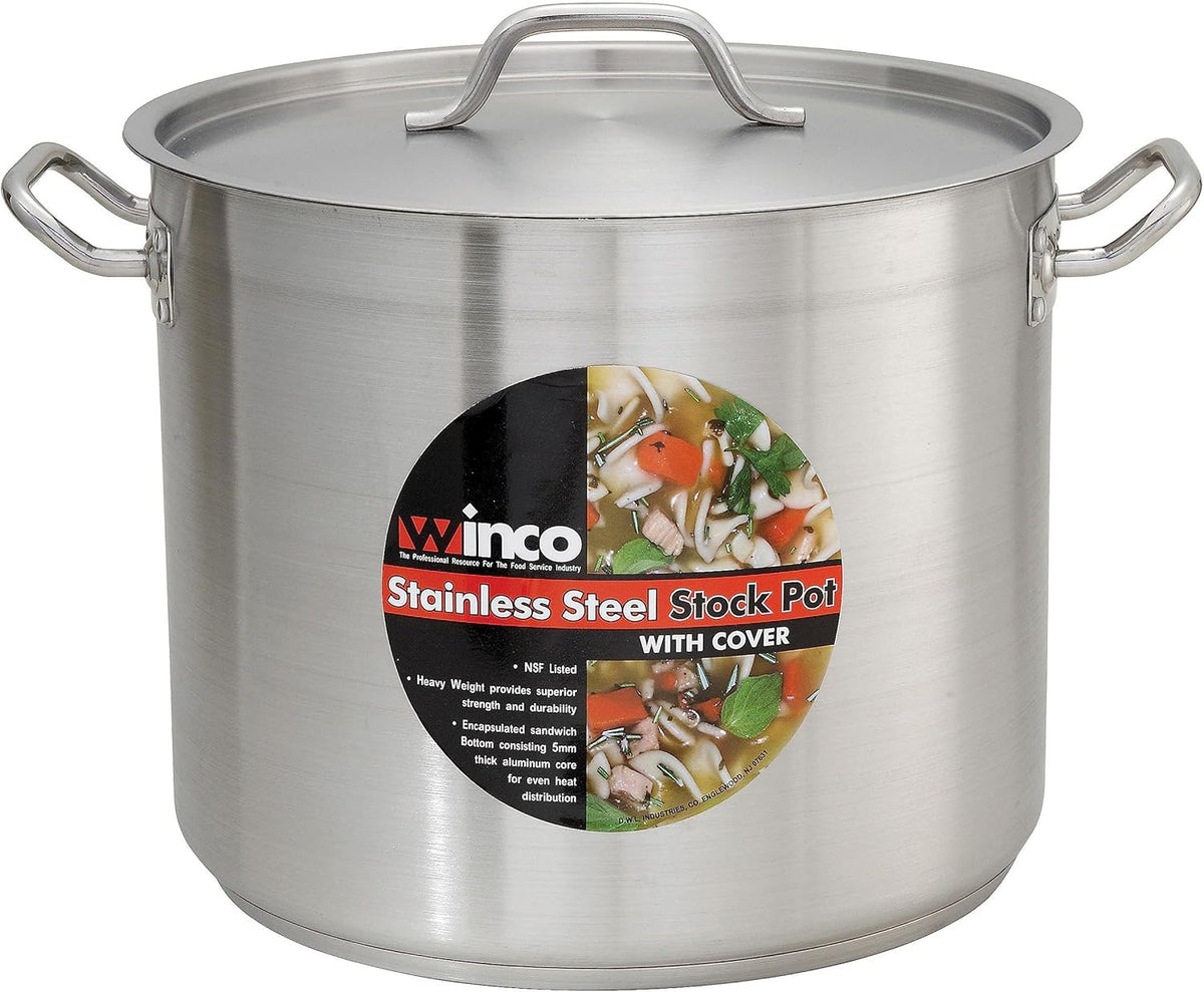 Winware Stainless Steel 80 Quart Stock Pot with Cover, Silver