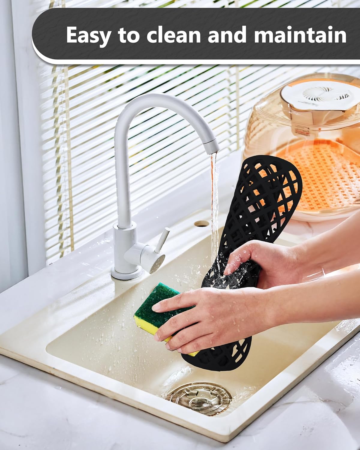 2 Pack Silicone Sink Protectors for Kitchen Sink, Lozenge Pattern 13 x 11 Inches Sink Mat, Non-Slip and Durable Sink Protector Silicone, Rear Drain, Black