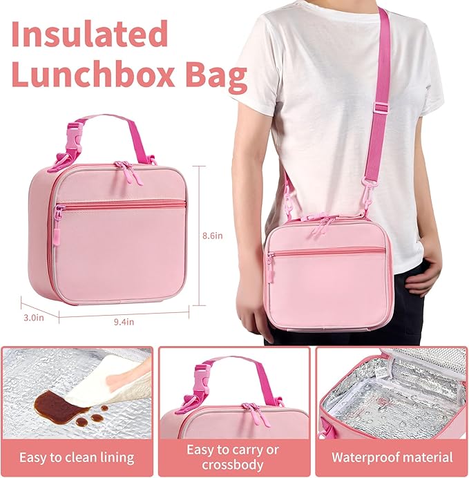 Bento Box for Kids with Thermo Food Container (9oz), 4-Compartment Lunch Box, Adjustable Divider, Leakproof Bento Lunch Box, Includes Utensils & Carry Bag for School, Office(White-Horse)