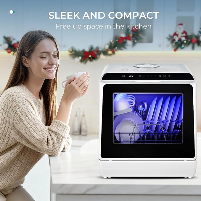 EUHOMY Countertop Dishwasher Portable with 6 Programs, 5L Built-in Water Tank for Apartments & RV, 167℉ High-Temp, No Hookup Needed, Mini Dishwasher with Baby Care, Air Dry/Quick/ECO/Fruit/Normal Mode