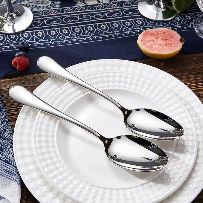KEAWELL Premium Verona 4-Piece 9 inch Spoon Set – 18/10 Stainless Steel, Heavy-Duty Mirror-Finished Silverware for Daily Meals, Hosting and Special Occasions (4, Serving Spoons)
