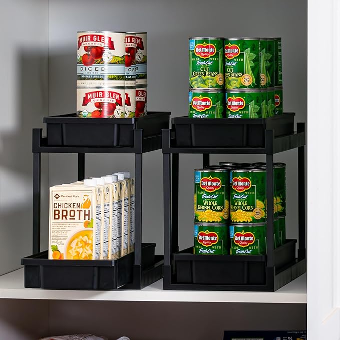 IRIS USA Under Sink Organizer, 4 Pack, Bathroom Organizers and Storage, Pull Out Under Cabinet Kitchen Shelf Pantry Under Counter, Cleaning Supplies, Vertical Spice Rack Slide Out Drawer, Easy Install