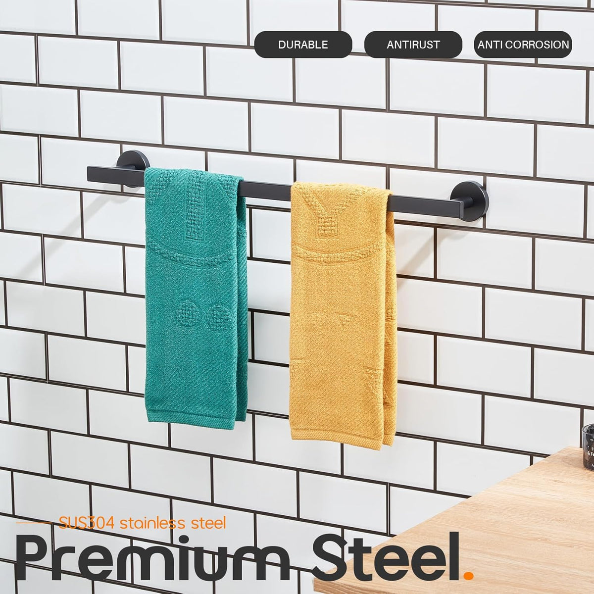20 Inch Bathroom Towel Bars Bath Towel Racks Kitchen Towel Holder Towel Shelf Wall Mounted SUS304 Stainless Steel Matte Black AN4001MB-L20