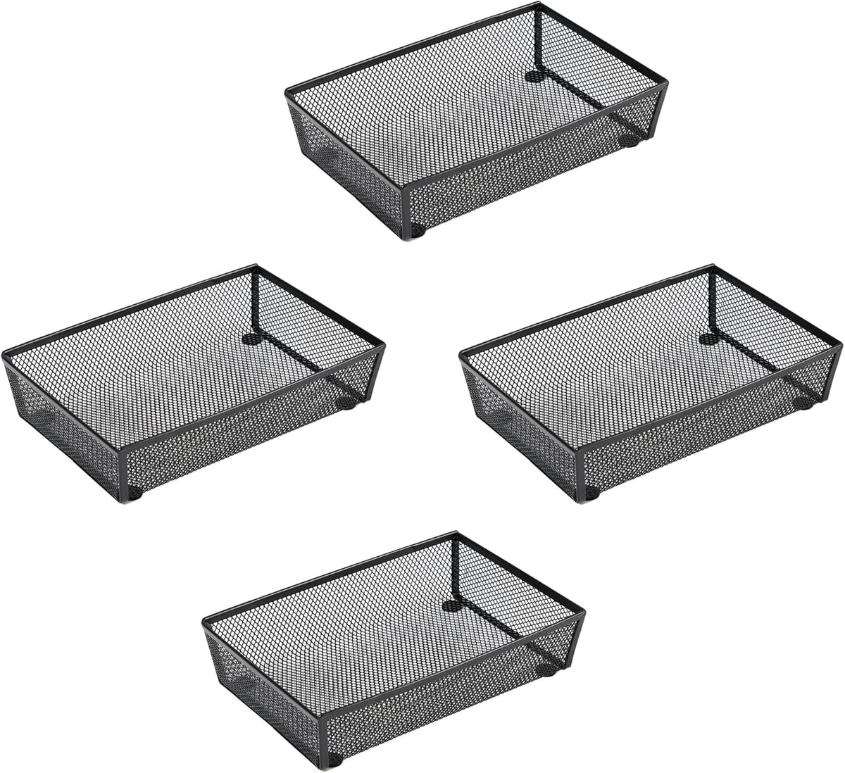 BYCY Silverware Drawer Organizer, Mesh Utensil Organizer for Kitchen Storage, Black Steel Metal Mesh Tray for Flatware Fork Spoon Knife (9x6-4P-Black)