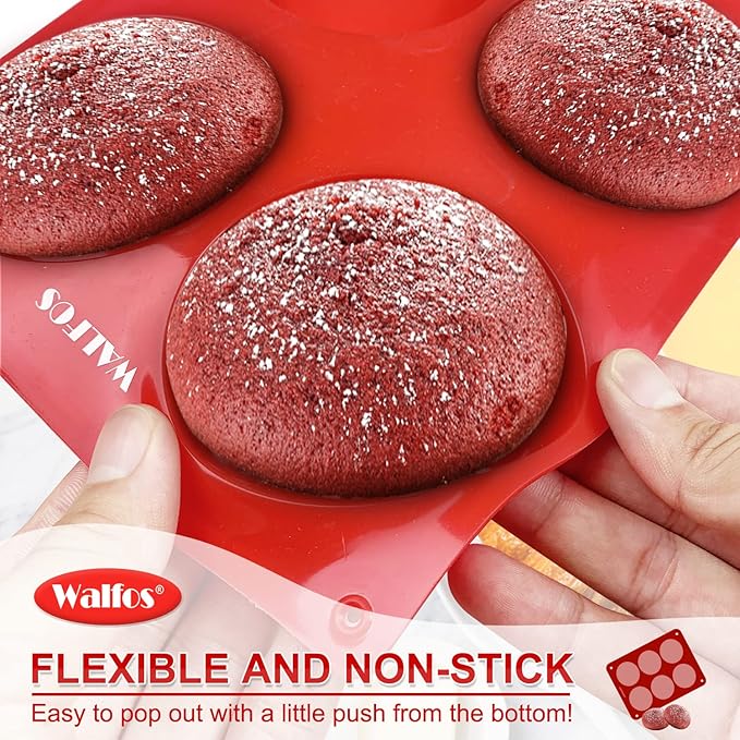 Walfos Silicone Muffin Top Pan Set, Non-Stick Whoopie Pie Baking Pans, Food Grade & BPA Free, Great for Muffin Tops, Whoopie Pies, Egg Muffins, Hamburger Buns and More, Dishwasher Safe, Set of 2