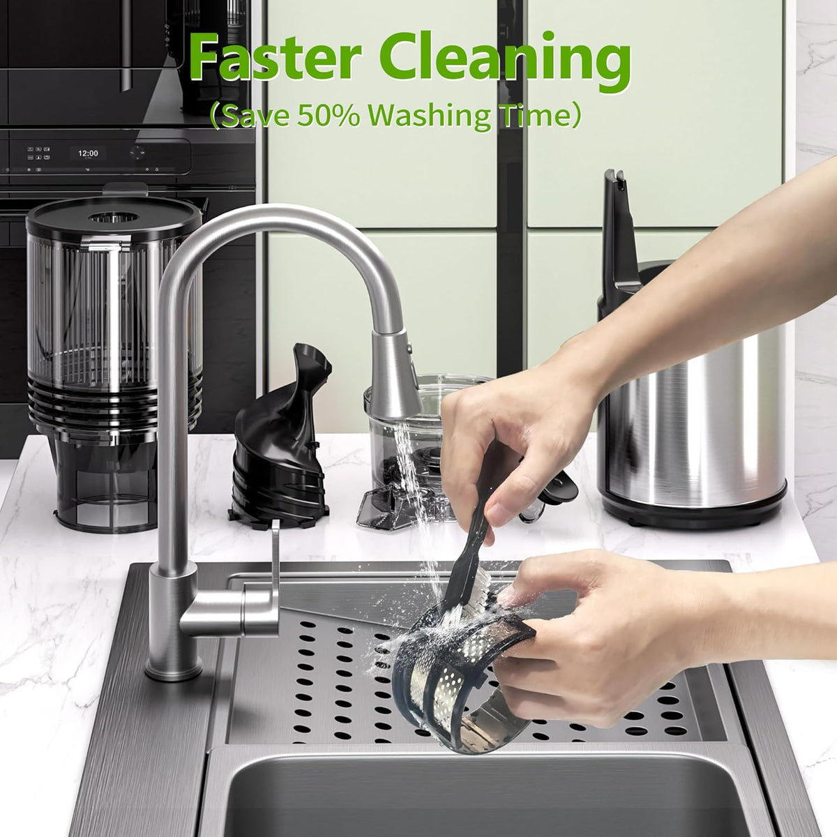 Cold Press Juicer – 6.5" Extra Large Feed Chute Fit Hands-Free Electric Masticating Juicer Machine, 350W Slow Masticating Juicer Machine for Whole Fruit and Vegetables – Easy Cleanup & Assembly