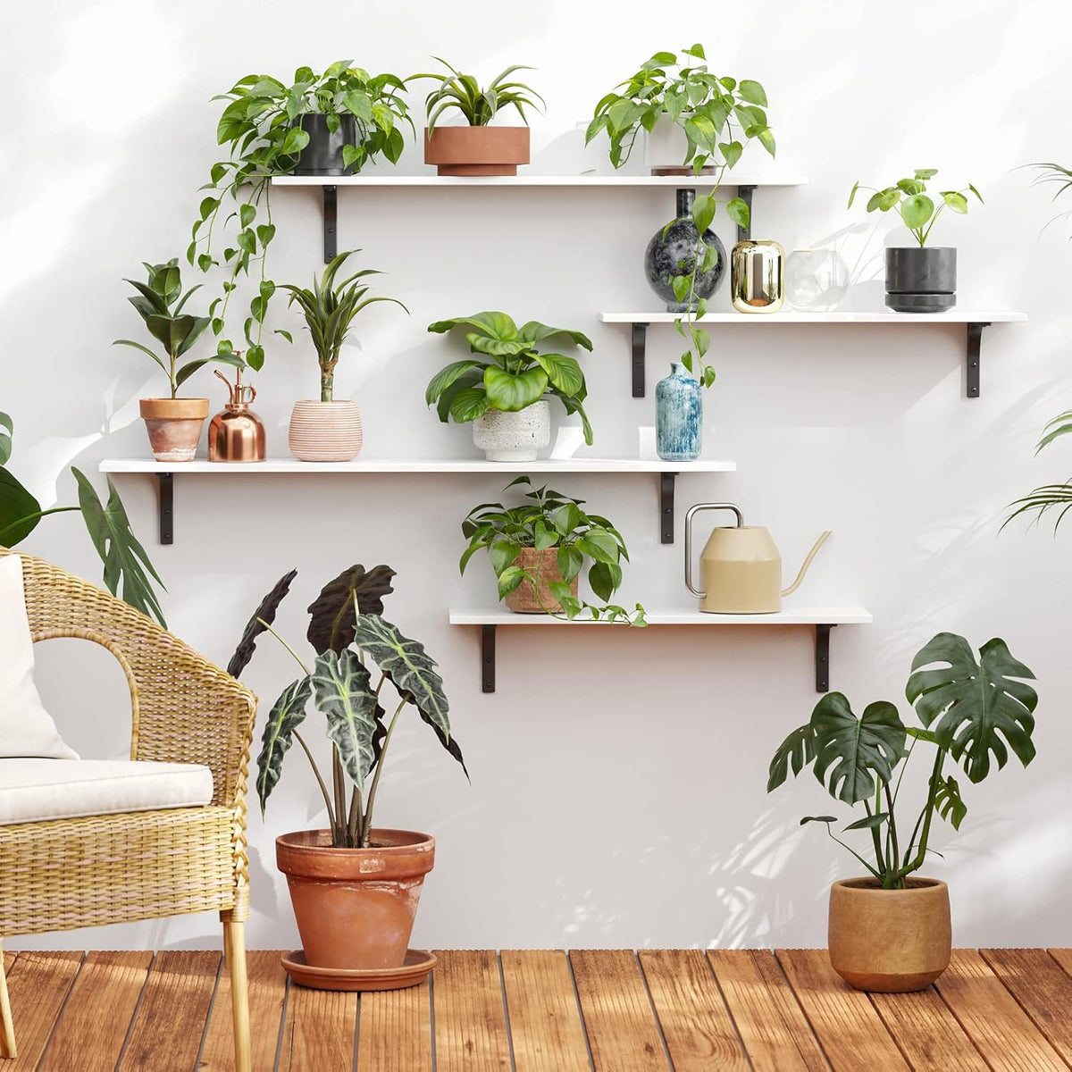 DINZI LVJ Long Wall Shelves, 31.5 x 7.9 x 6.1 Inches, Set of 2 White Floating Shelves, Easy-to-Install, Large Storage Ledges with Sturdy Metal Brackets for Living Room, Bathroom, Bedroom, Kitchen