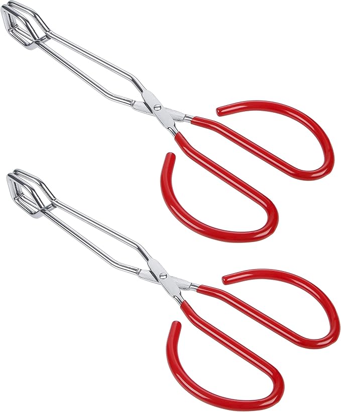 MSY BIGSUNNY 10 Inch Stainless Steel Scissor Tongs, Heavy Duty Cooking Tongs with Soft Handles, Multi-function Serving Tongs for Barbecue, Salad, Buffet, Fry (Set of 2, Red)