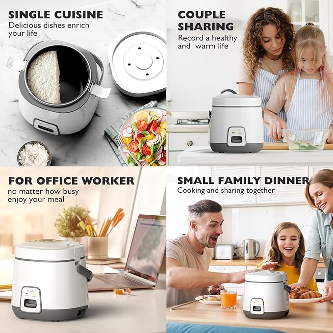 TLOG Mini Rice Cooker 2-Cup Uncooked(4-Cup cooked), Healthy Non-stick Coating 1.2L Small Rice Maker for 1-3 People, Portable Travel Fast Cooker with Steam Tray, Rice Maker for Grains, White Rice, Oatmeal, Veggies