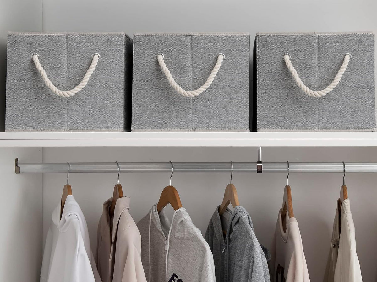 StorageWorks Storage Baskets for Shelves, Foldable Fabric Closet Storage Bins with Handles, Fabric Storage Bins Clothes Organizer, Gray, 3-Pack, Extra Large