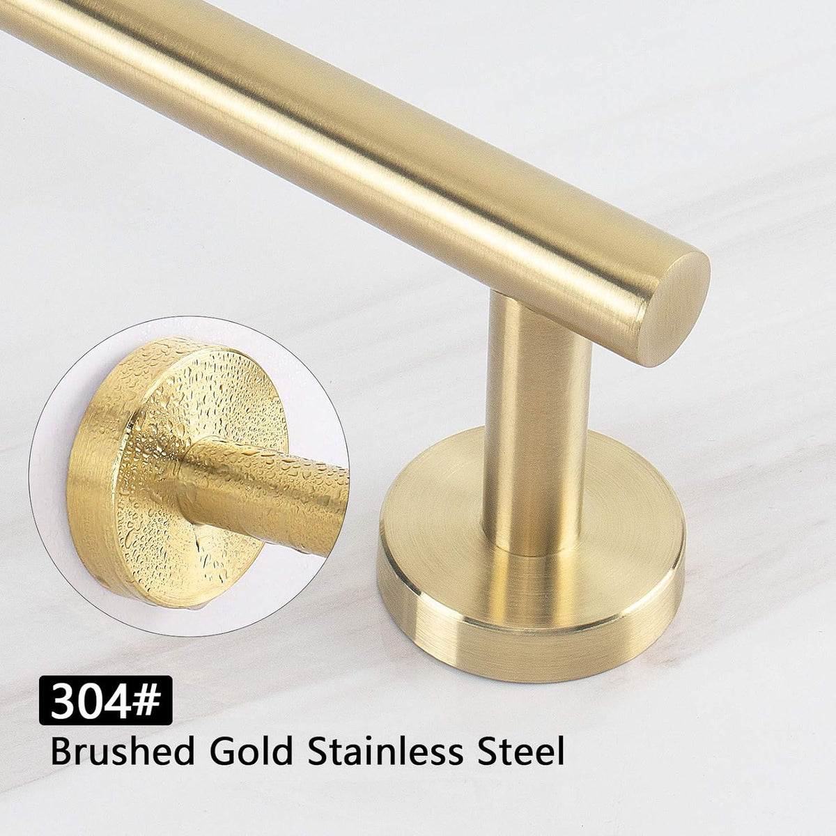 NearMoon Bath Towel Bar, Bath Accessories Thicken Stainless Steel Shower Towel Rack for Bathroom, Towel Holder Wall Mounted (1 Pack, Brushed Gold, 9 Inch)