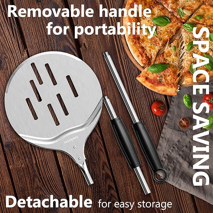 Pizza Peel & Turner, 9" Pizza Spatula with Extendable Handle (26-36" Length)