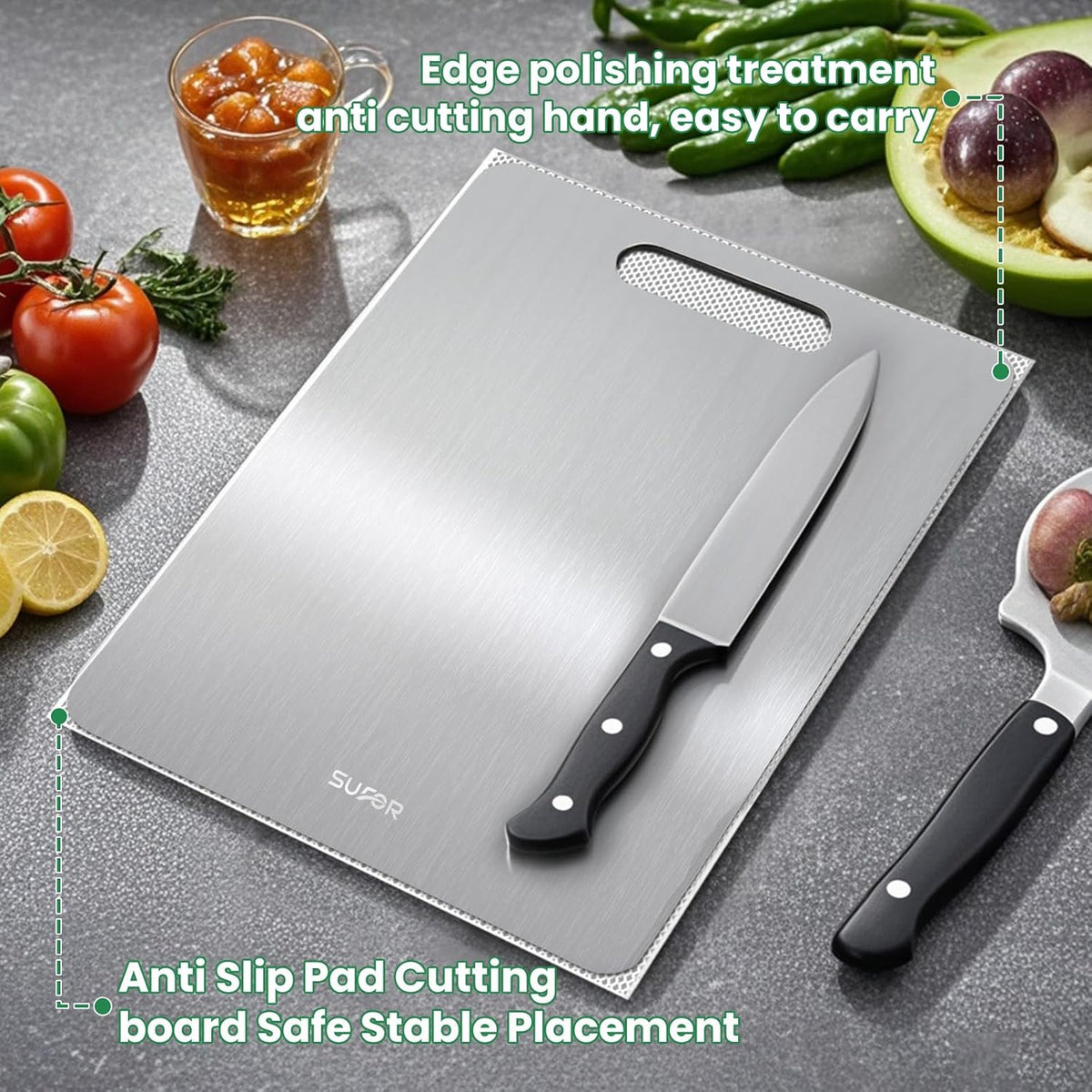 2 Pack Titanium Cutting Board,100% Pure Titanium Cutting Boards For Kitche,Easy to clean, Double-sided food-grade Cutting Board For Cutting Meats, Fruits And Vegetables,M+L