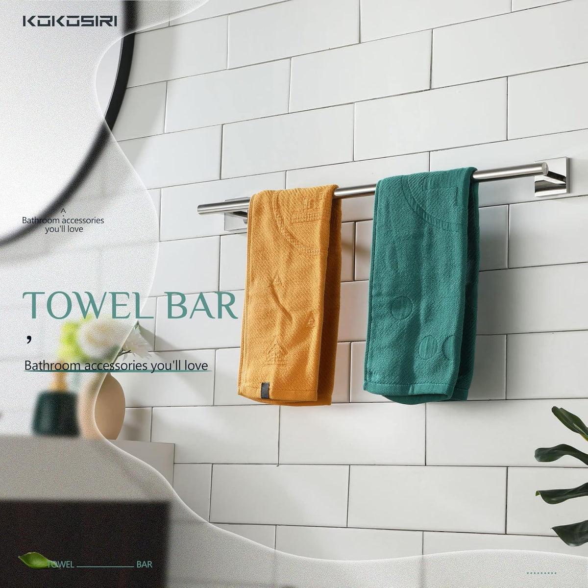 KOKOSIRI Bath Towel Bar Bathroom Towel Holder for Toilet Kitchen 24 Inch Necklace Holder, 2 Pack Chrome Stainless Steel B4005CH-L24-P2