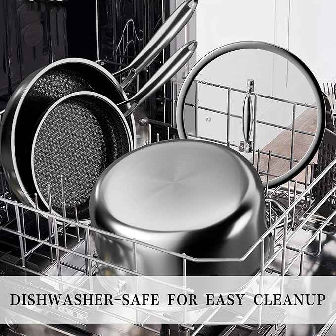 VONIKI Hybrid Tri-ply Stainless Steel Cookware Set, Pots And Pans Set Non Stick with Steamer Basket, Non Toxic Induction Cookware, Kitchen Cookware Sets PFOA & PTFE Free, Dishwasher and Oven Safe