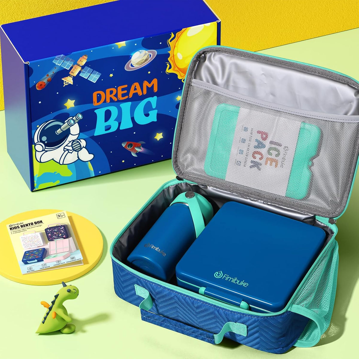 Fimibuke Kids Bento Lunch Box with 4 Compartments, Insulated lunch Bag, Stainless Steel Insulated Water Bottle, Ice Pack & Utensils Set, Birthday Gifts for Ages 3-12 Back to School Toddler Girls Boys
