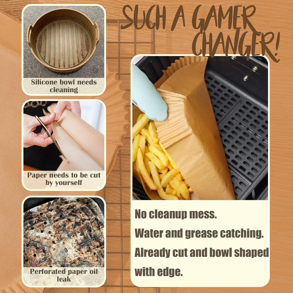 Disposable Paper Liner Square 250 Pcs for 5 to 8 Qt Air Fryer Baskets, Non-stick Oil-proof Parchment Liner Cooking Paper
