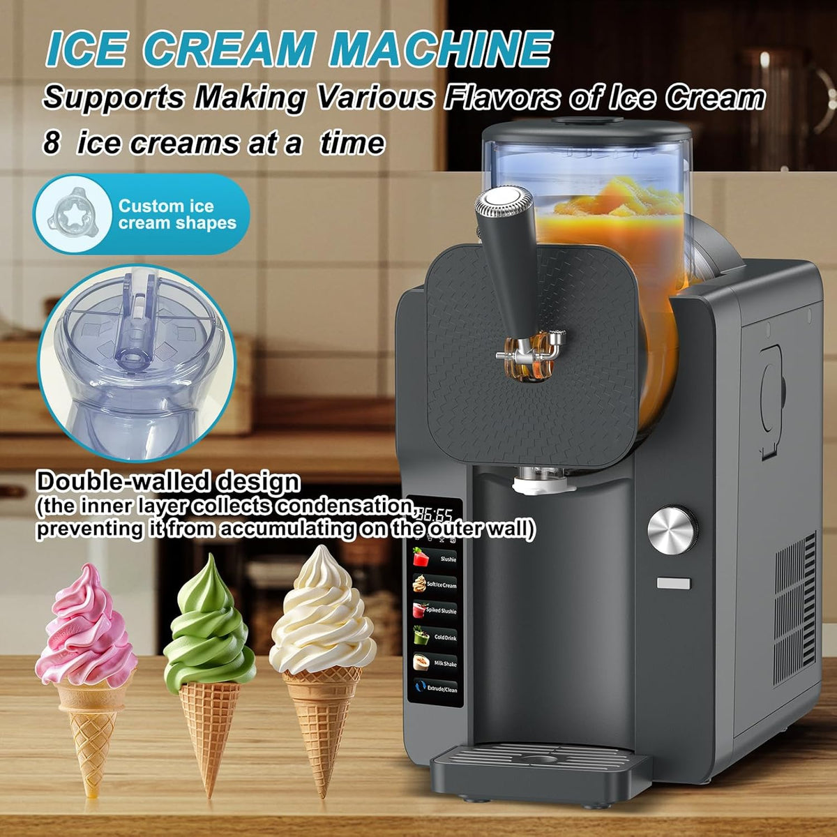 Ice Cream Maker, Slushie Machine for Home, Slushy Machine 70 oz Margarita Machine with 6 Preset Programs for Ice Cream,