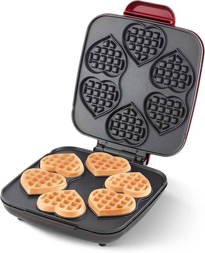 Dash Multi Mini Heart Waffle Maker - Waffle Maker for Family Breakfasts - Dual Nonstick Heating Plates & Easy-Release Surface - Compact & Fast-Heating - Red Heart