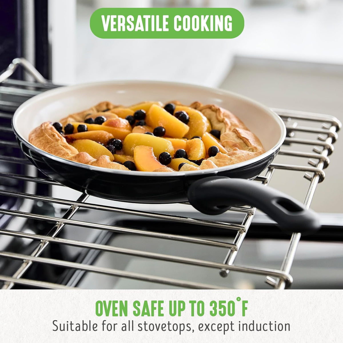 GreenLife 16 Piece Nonstick Cookware Set, Soft Grip Non-Toxic PFAS-Free Ceramic Pots & Pans, Dishwasher & Oven Safe, Frying, Sauce, Utensils, Glass Lids, Stay-Cool Handles, Wobble Free, Black & Cream