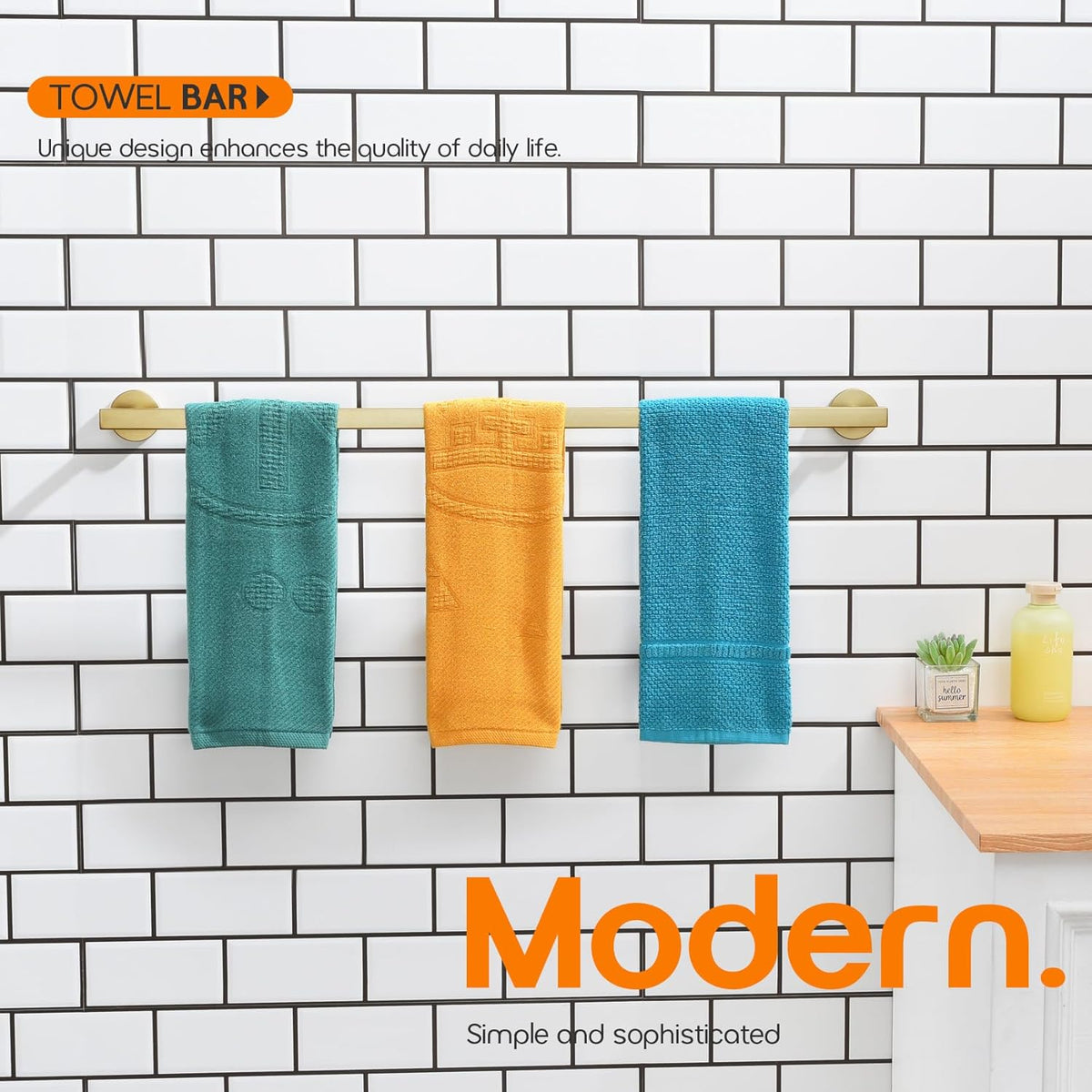 36 Inch Bathroom Towel Bar Bath Towel Rack Kitchen Towel Holder Long Towel Rails Wall Mounted SUS304 Stainless Steel Brushed Gold AN4001GD-L36