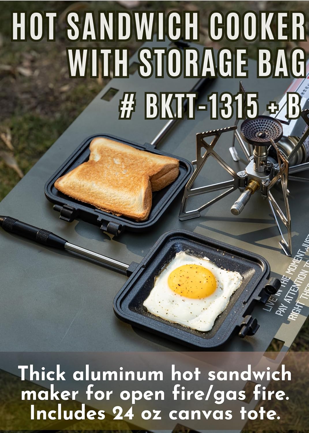 camping moon Sandwich Maker Hot Sand Single Burner Gas Fire Open Fire Compact Aluminum TT-1315 (Black w/bag)