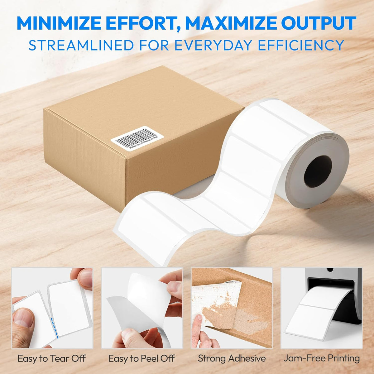 2x1 Direct Thermal Label, Barcode Address Mailing Name Shipping Labels, Perforated Thermal Stickers, Multipurpose, Commercial Grade for Thermal Printer, Strong Adhesive, 1310/Roll, 4 Rolls
