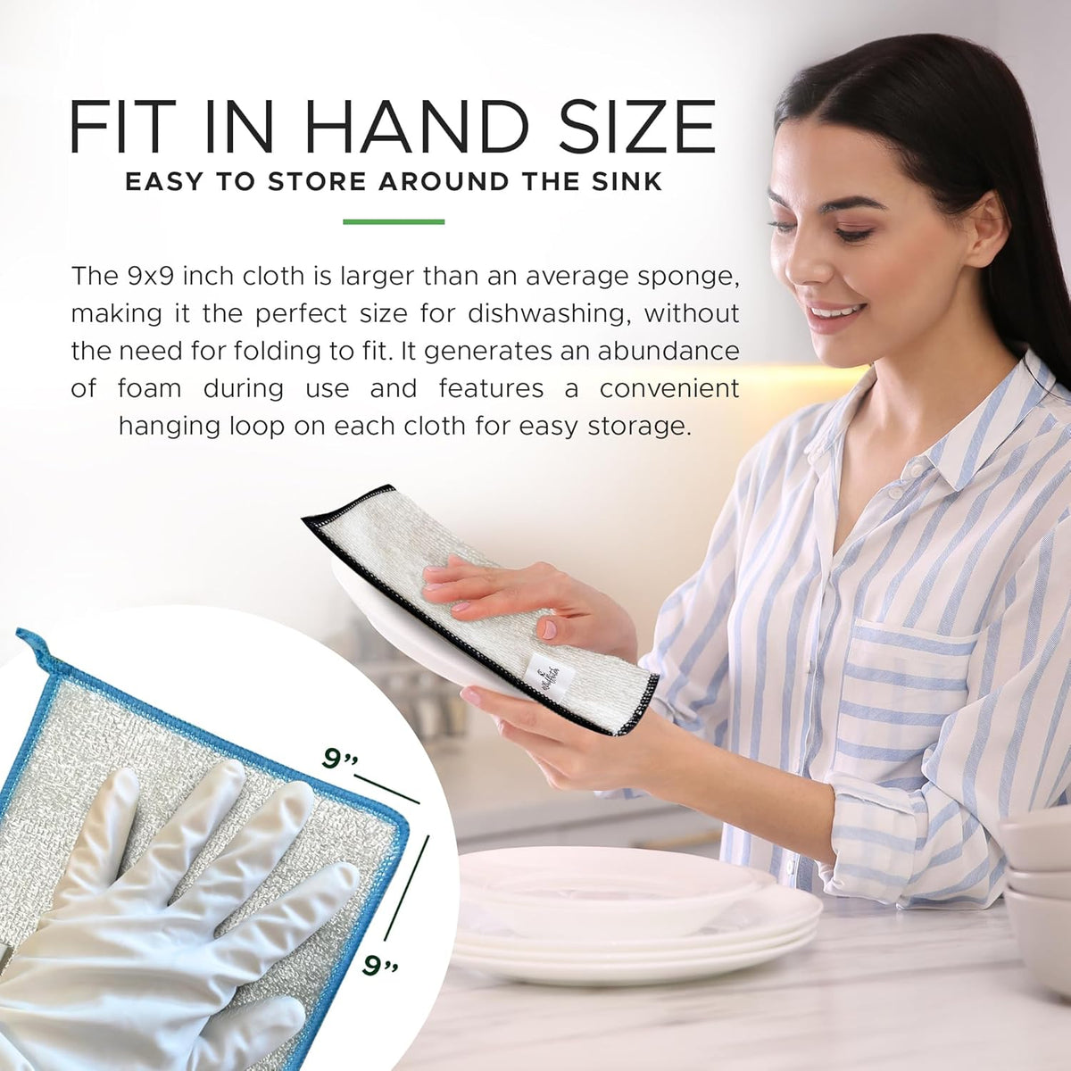 Whiffkitch Dishcloths & Towels for Kitchen – Drying, Absorbent, Washcloths, Durable, Non-Scratch, Multi-Surface Cleaning, 9x9 Inches Multi Color, 6 Pack