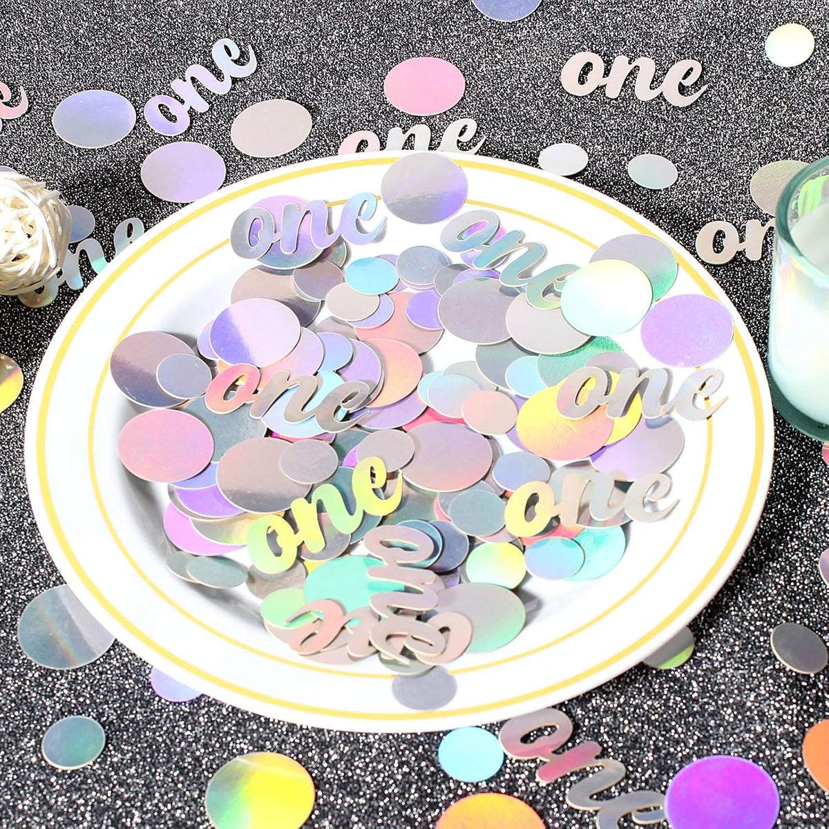 One Birthday Confetti Iridescent Baby First Birthday Decorations Circle Table Scatter Baby Shower The First Year Anniversary Party Table Decor Supplies 300PC