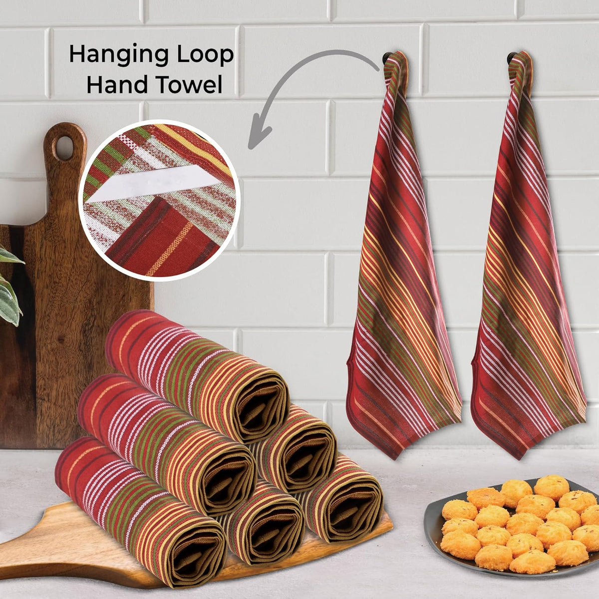 Urban Villa Fall Print Stripes Kitchen Towels Premium Quality 100% Cotton Harvest Dish Towels Mitered Corners Ultra Soft (Size: 20X30 Inch) Thanks Giving Highly Absorbent Tea Towels - (Set of 6)
