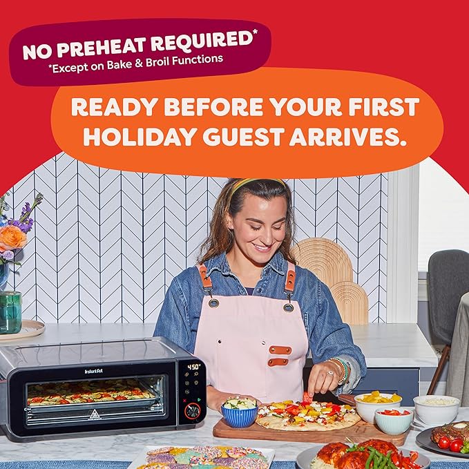 Instant Pot No Preheat Required* 6-in-1 Pizza and Toaster Oven with InstantHeat Technology, Fits a 12" Fresh or Frozen Pizza, Bake, Toast, Broil, & Reheat
