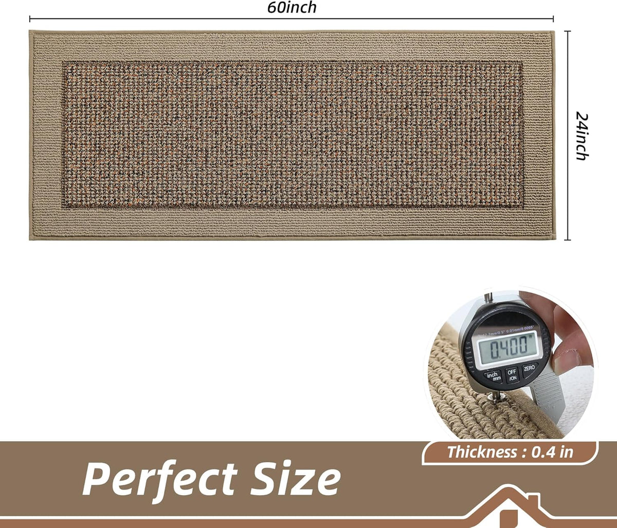 BEQHAUSE Kitchen Runner Rugs 24"x60", Kitchen Rugs Non-Slip Kitchen Mats for Floor, Absorbent and Stain Resistant Kitchen Mats, Machine Washable Rug for Kitchen, Hallway, Laundry & Sink, Taupe