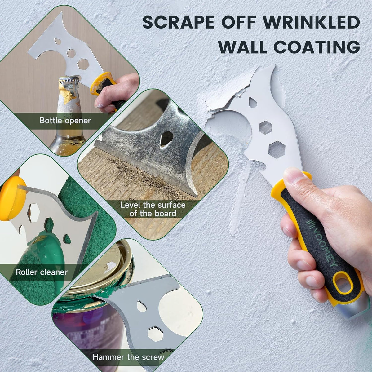 Voomey 12-In-1 Putty knife, Paint Scraper Tool, Stainless Steel Paint Scraper, 2 packs, Metal Scraper for Cleaning Paint Rollers, Hammers, Removing Wall Cracks