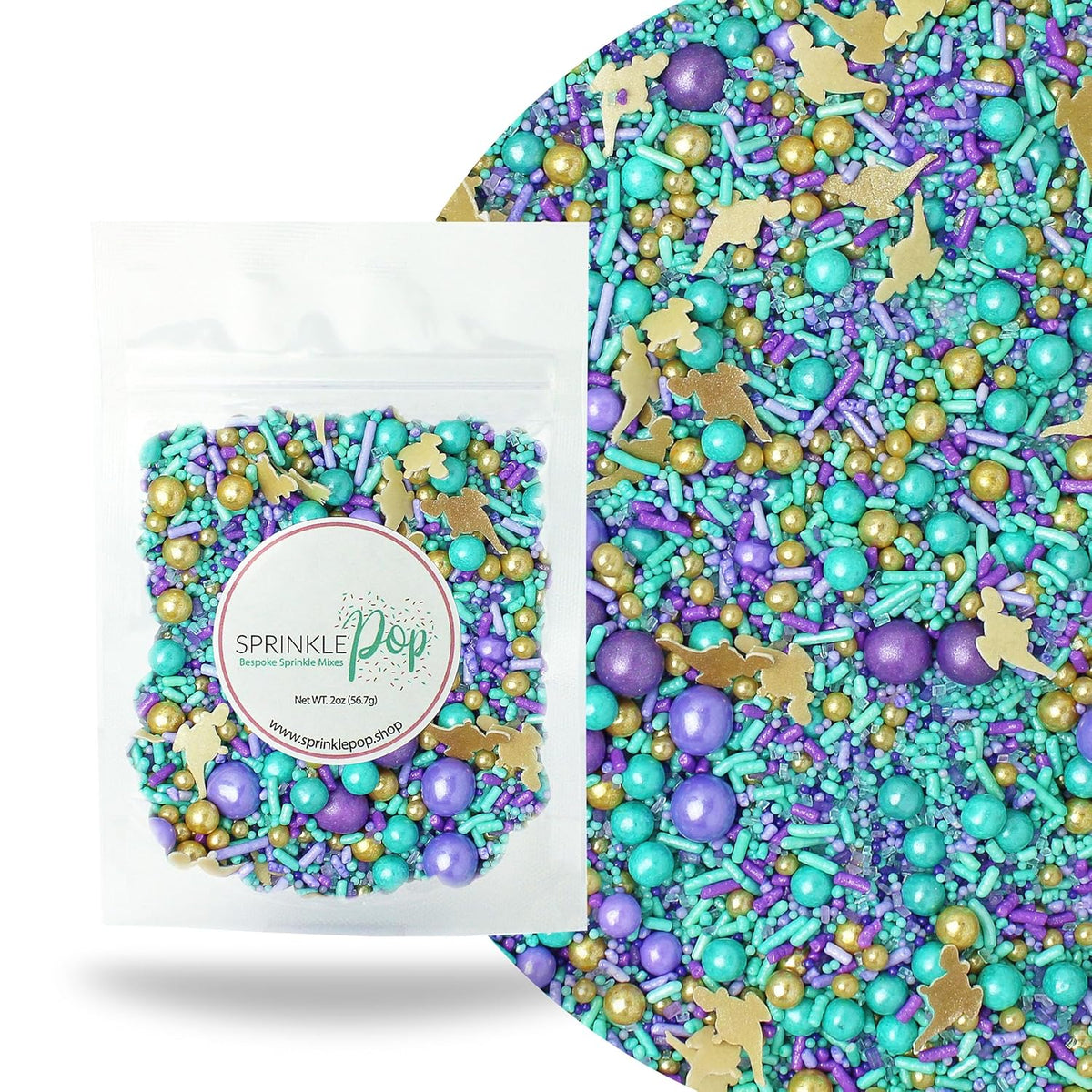 Sprinkle Pop Arabian Princess Sprinkles Mix| Aqua Lavender Purple Sprinkles with ~10 Genie Bottle Toppers and Gold Dragees| Girl Birthday Decorating Sprinkles Made in USA for Cake Cookie Cupcakes, 2oz
