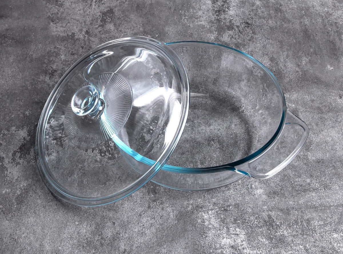 Clear Round Glass Casserole with Lid, Baking Dish with Glass Cover, Oven, Freezer and Dishwasher Safe (1.7-Quart Round)