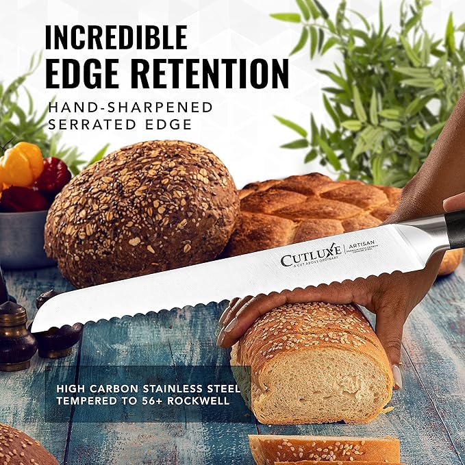 Cutluxe Bread Knife – 10" Serrated Knife for Homemade, Sourdough Bread – Forged High Carbon German Steel – Full Tang & Razor Sharp – Ergonomic Handle Design – Artisan Series