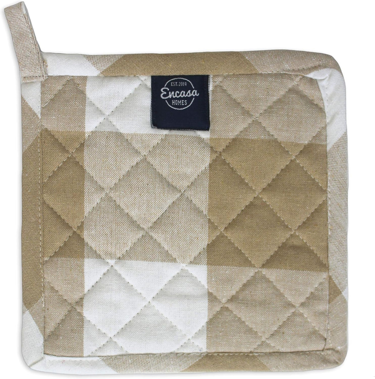Encasa Homes 8 inches Oven Microwave Potholders (2 pc Set) for Kitchen Cooking & Baking - Heat Resistant, Thick & Safe, Protection of Hands from Hot Utensils - Buffalo Beige Checks